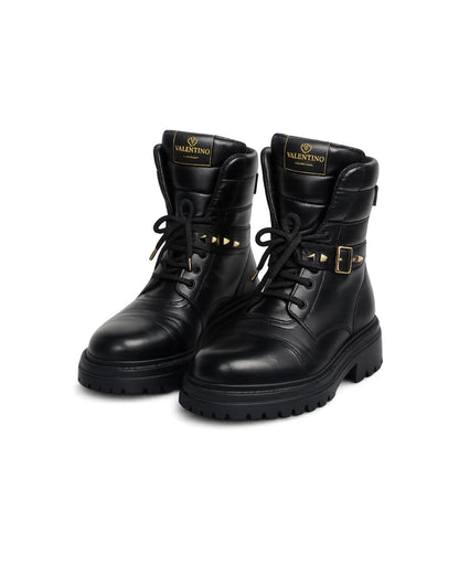 BOTA COURO PRETO VALENTINO