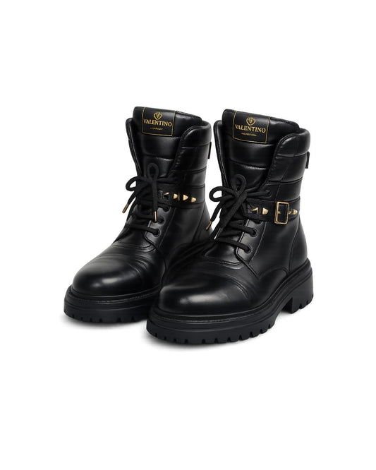 BOTA COURO PRETO VALENTINO