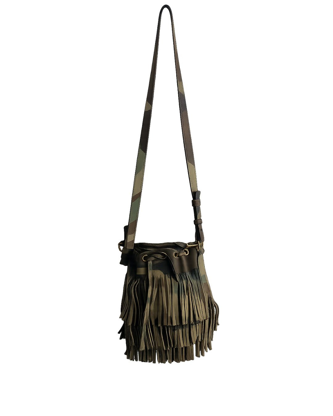 BOLSA YVES SAINT LAURENT EMMANUELLE FRINGE BUCKET CAMUFLADA
