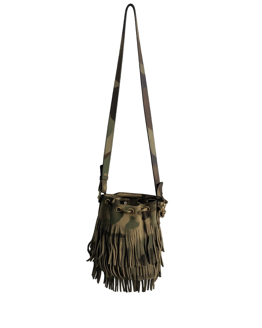 BOLSA YVES SAINT LAURENT EMMANUELLE FRINGE BUCKET CAMUFLADA