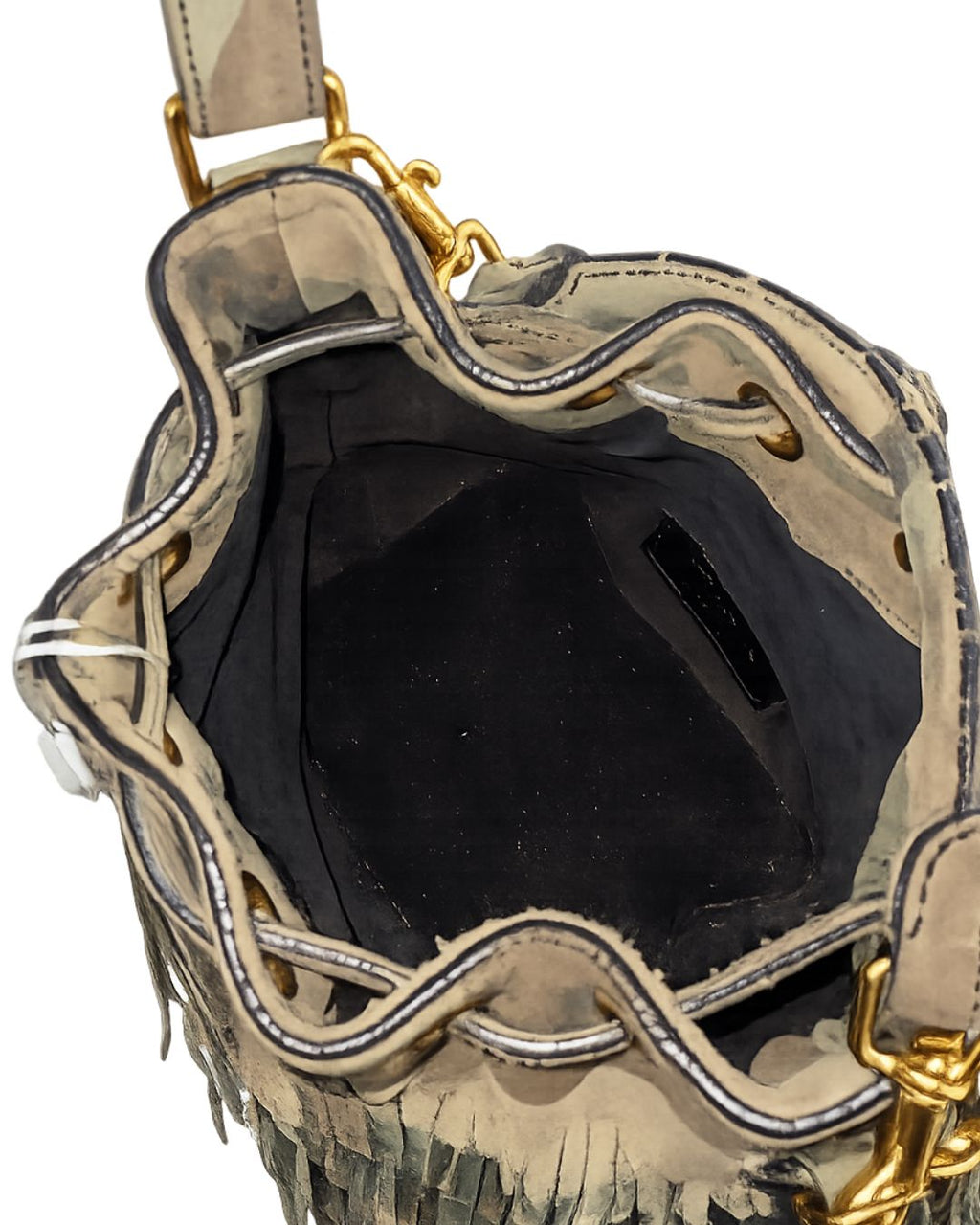 BOLSA YVES SAINT LAURENT EMMANUELLE FRINGE BUCKET CAMUFLADA