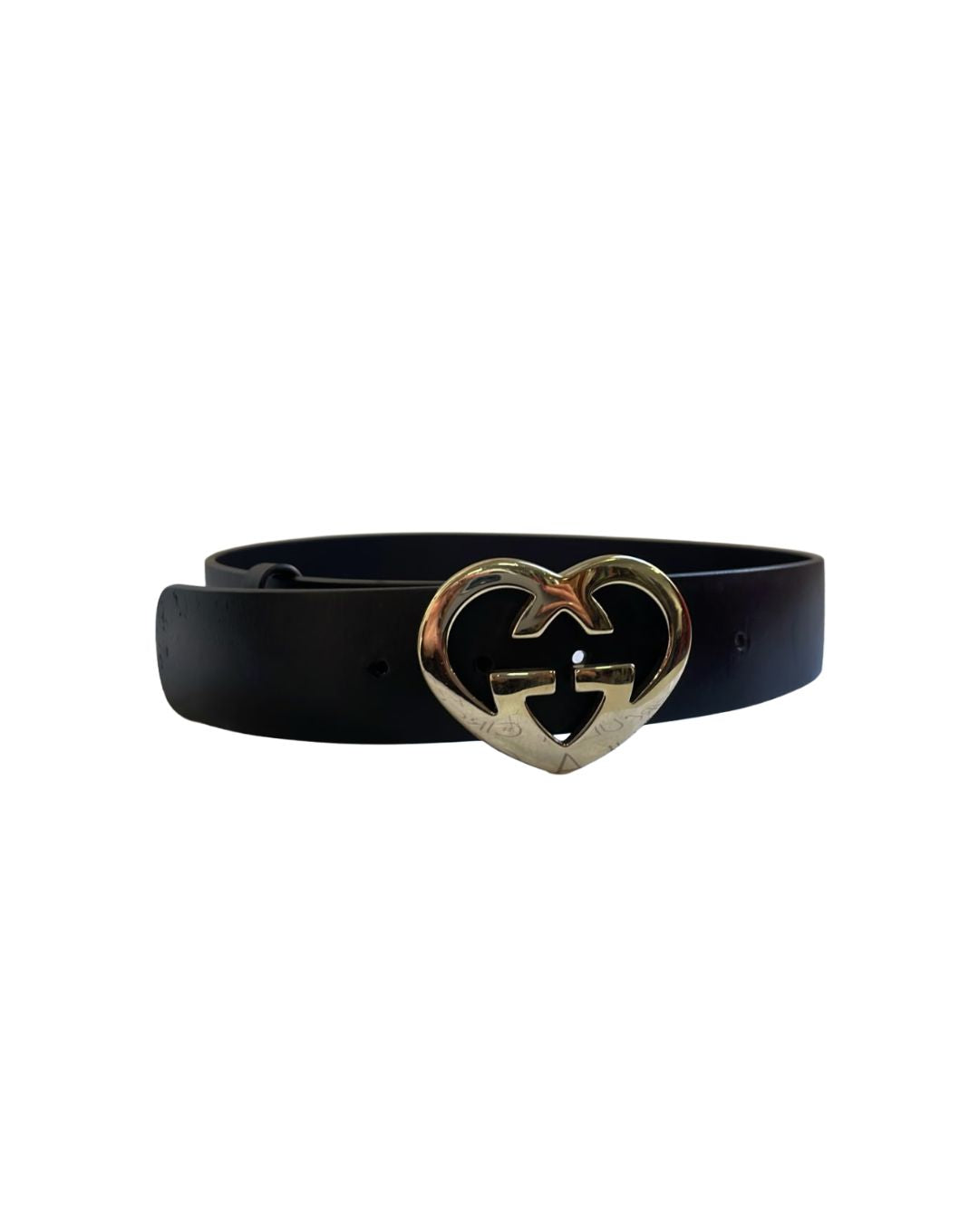 CINTO PRETO GUCCI FIVELA HEART