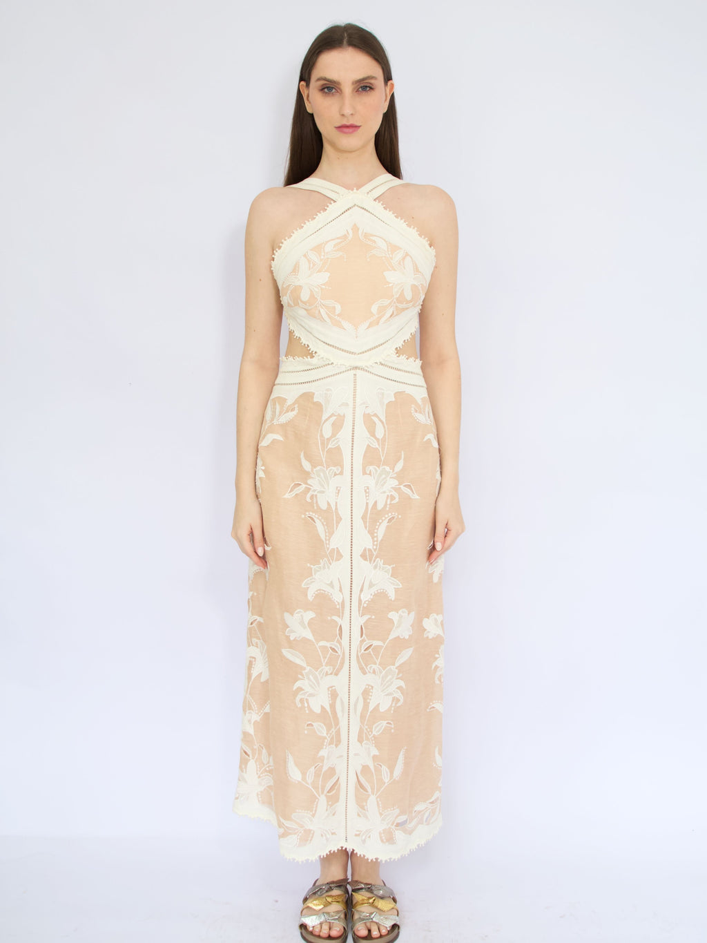 Vestido Nude Bordado Zimmermann