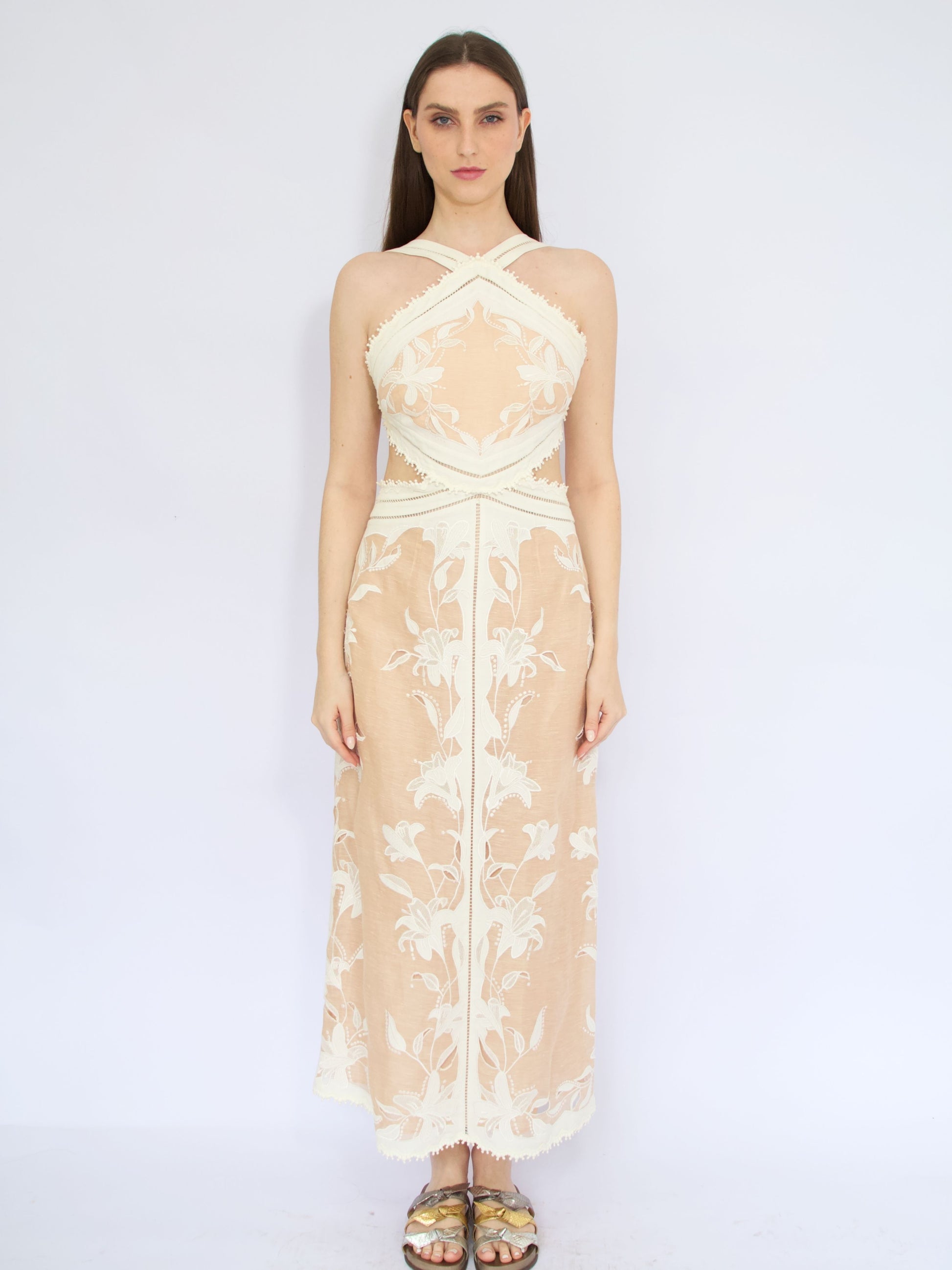 Vestido Nude Bordado Zimmermann