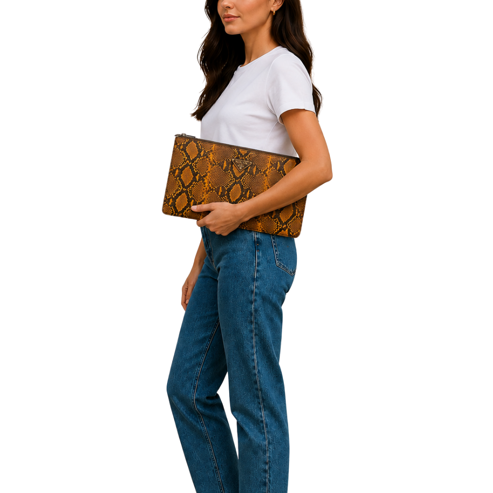 Clutch Couro Phyton Laranja