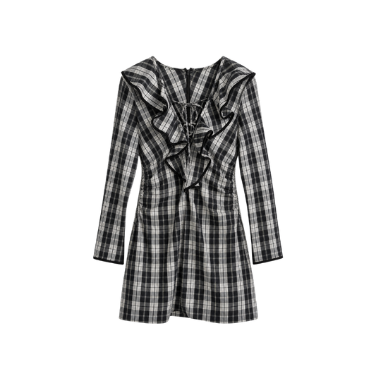 Vestido Curto Xadrez Ganni
