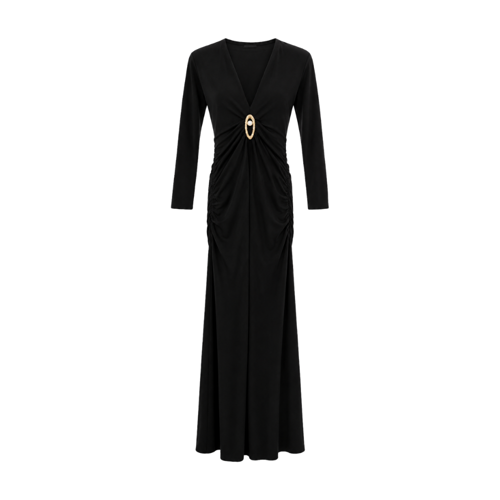 Vestido Preto Franzido Cris Barros